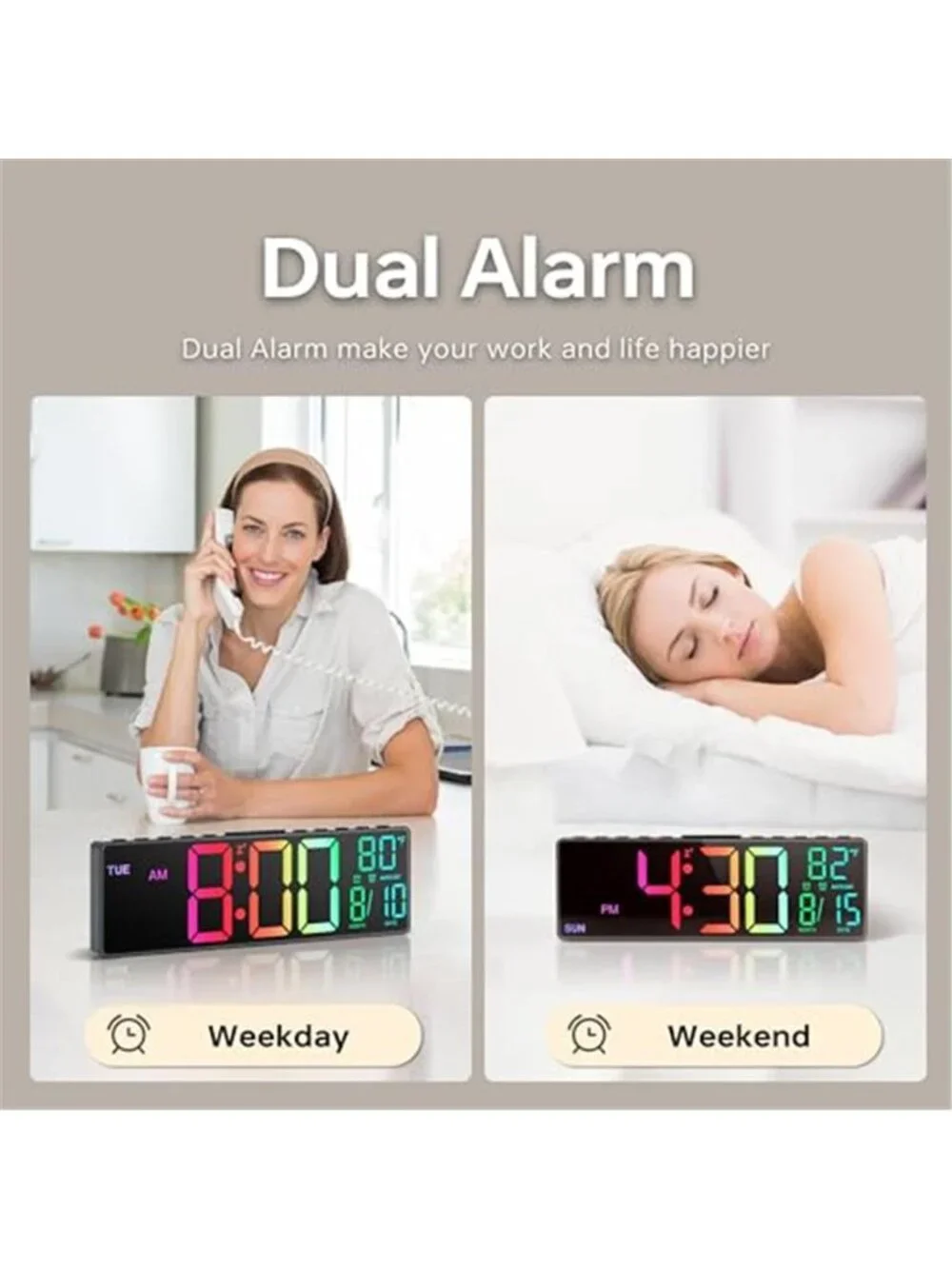 Large Digital Wall Clock For Seniors 10 5 Inch LED Calendar Day Date Temperature